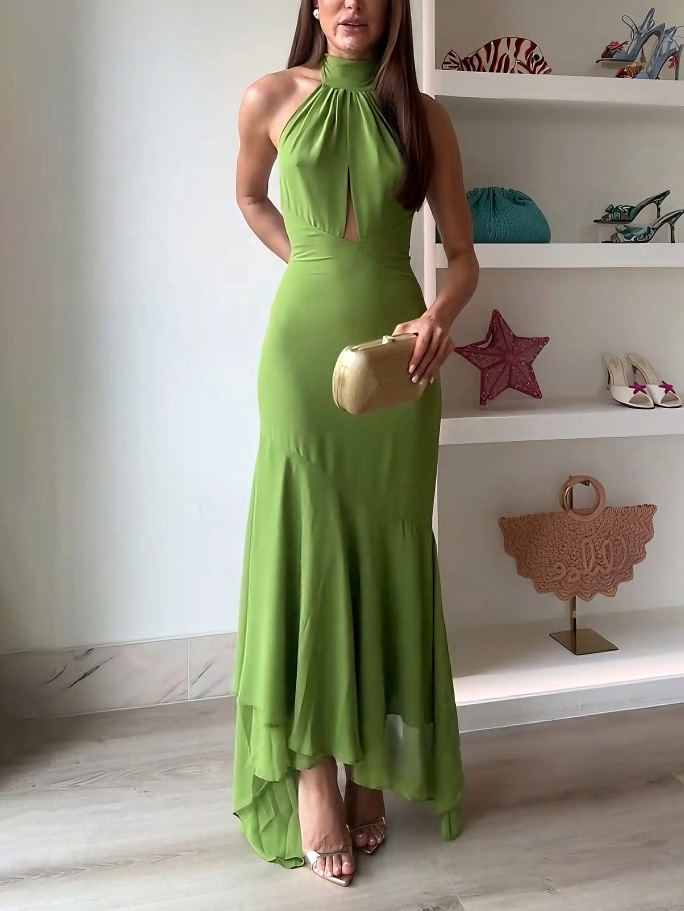Fashion Halter Neck Asymmetric Home Maxi Dress