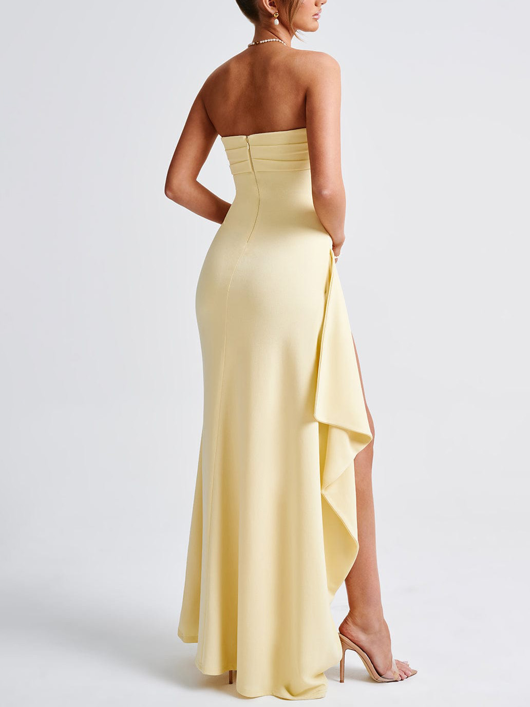 Elegant Bandeau Neck Slit Party Maxi Dress