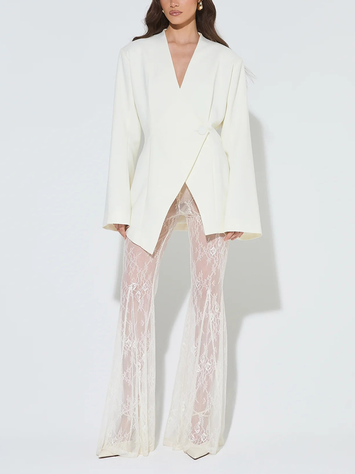 Exquisite Sheer Lace Flared Pants