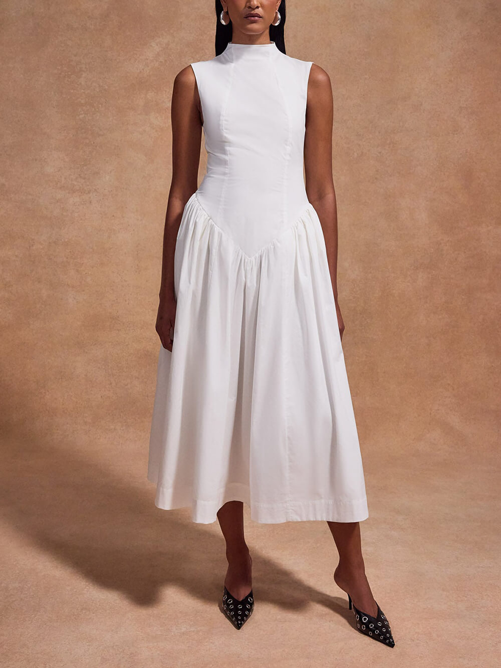 Casual Pleated Slim Low Waist Midi Dress