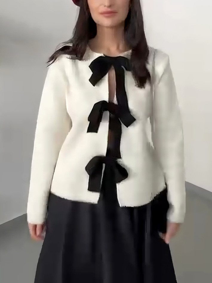 Elegant Bow-Knit Cardigan And A-Line Maxi Skirt Set