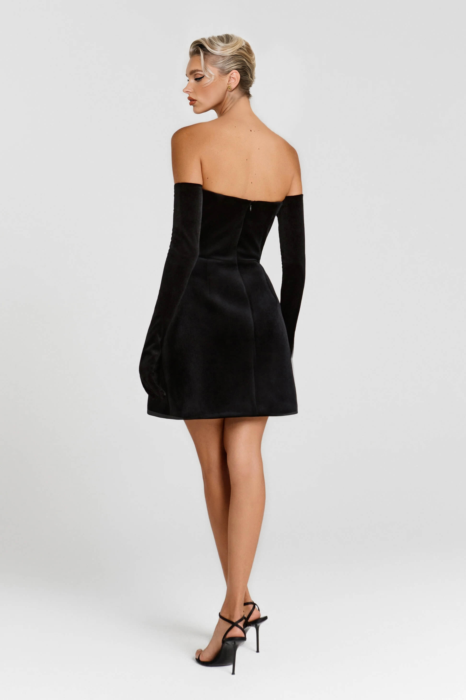 Elegant Strapless V-Neck Rhinestone-Embellished Mini Dress