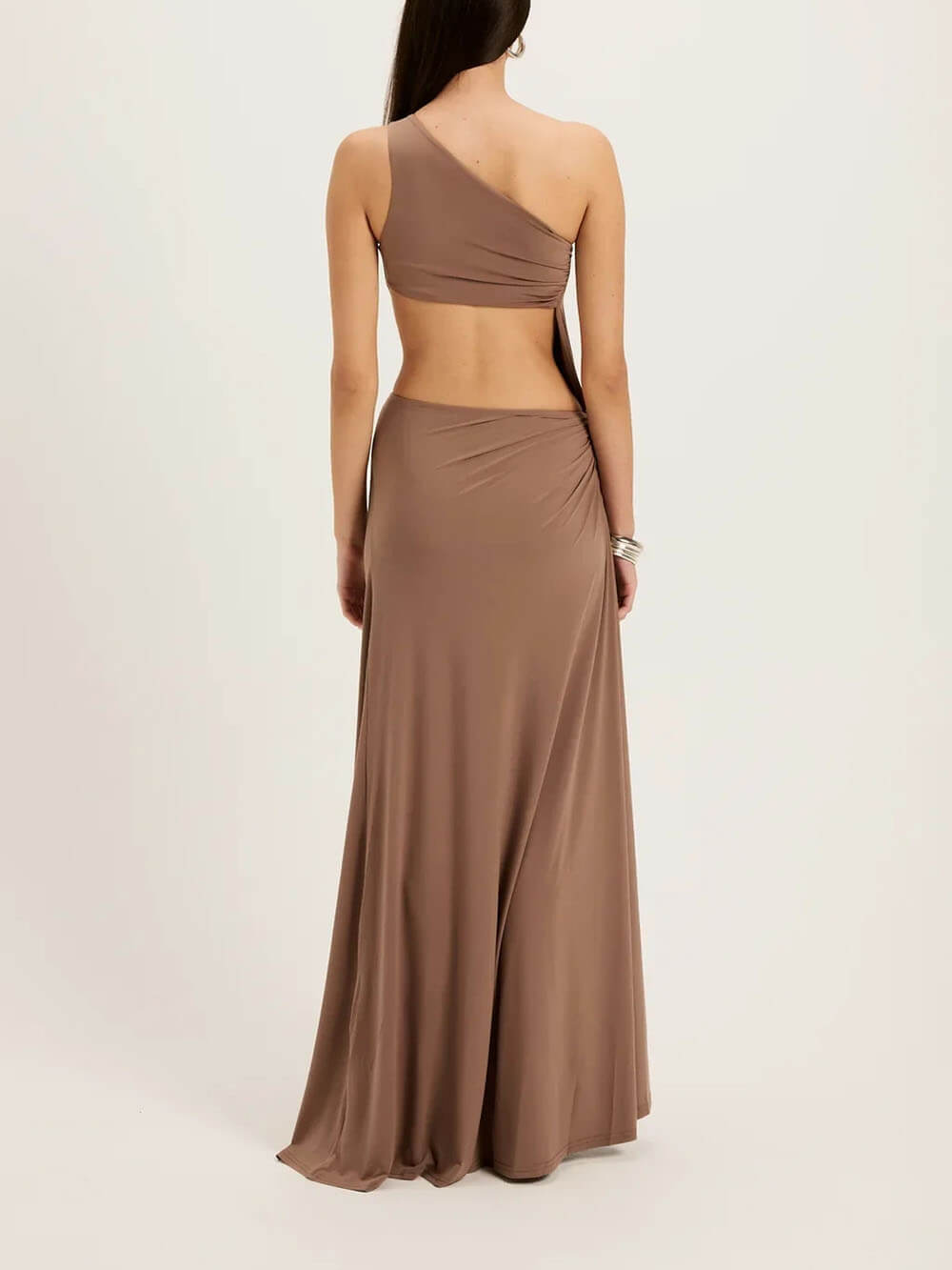 Elegant Asymmetrical One-Shoulder Draped High-Slit Maxi Dress