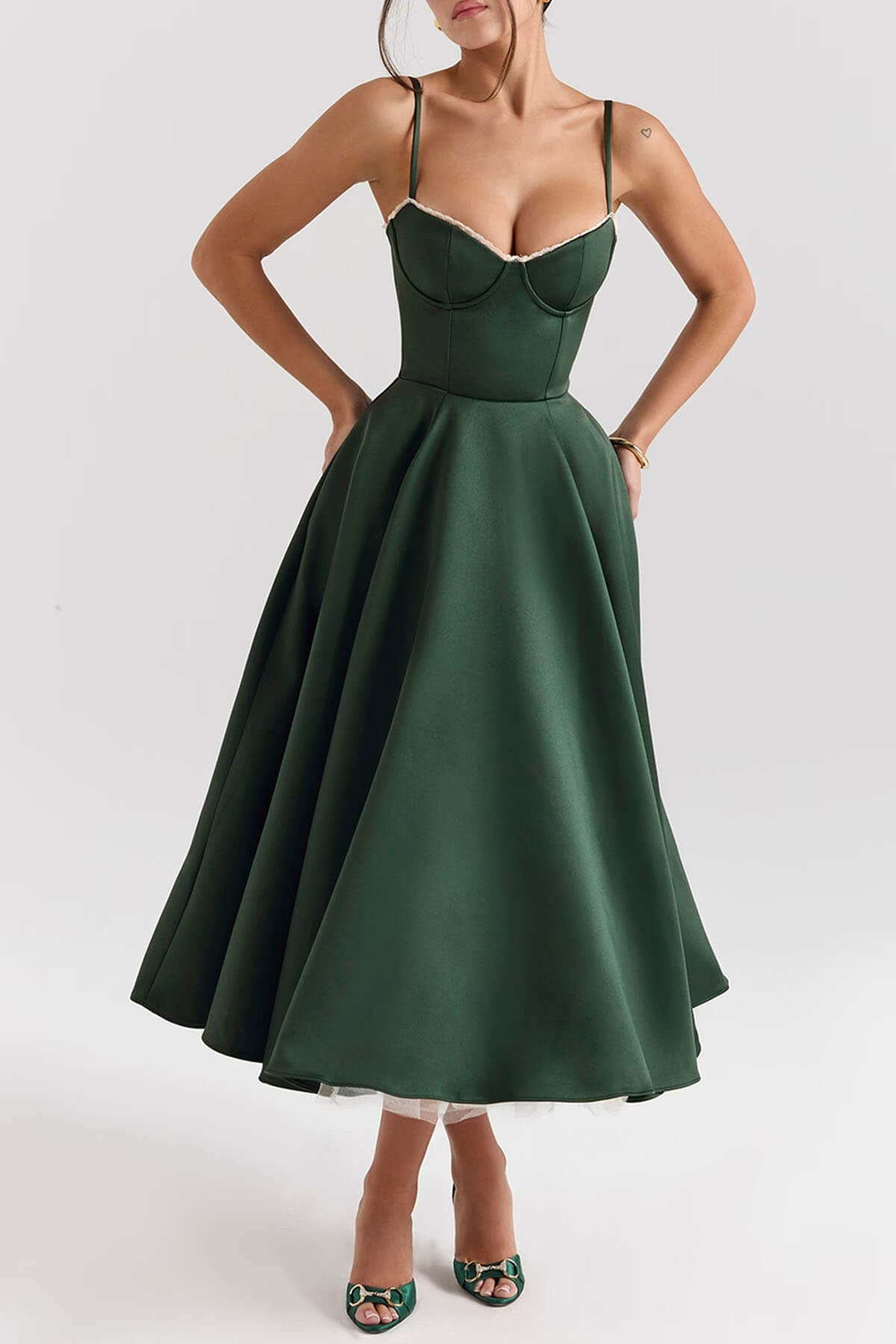 Elegant Satin Tulle Backless Midi Dress