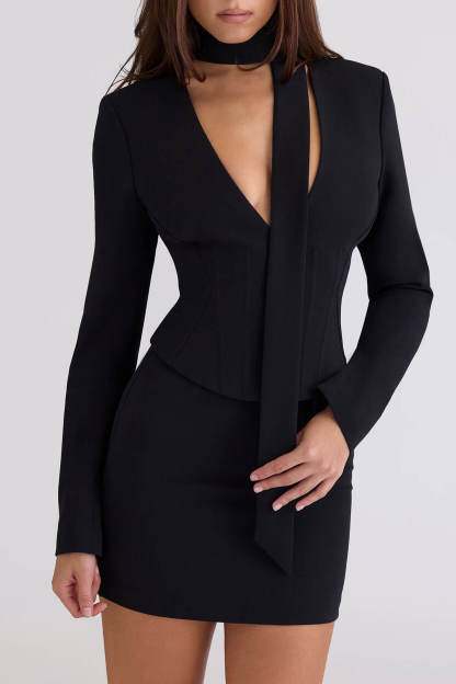 Elegant Deep V Crepe Hourglass Shaped Top