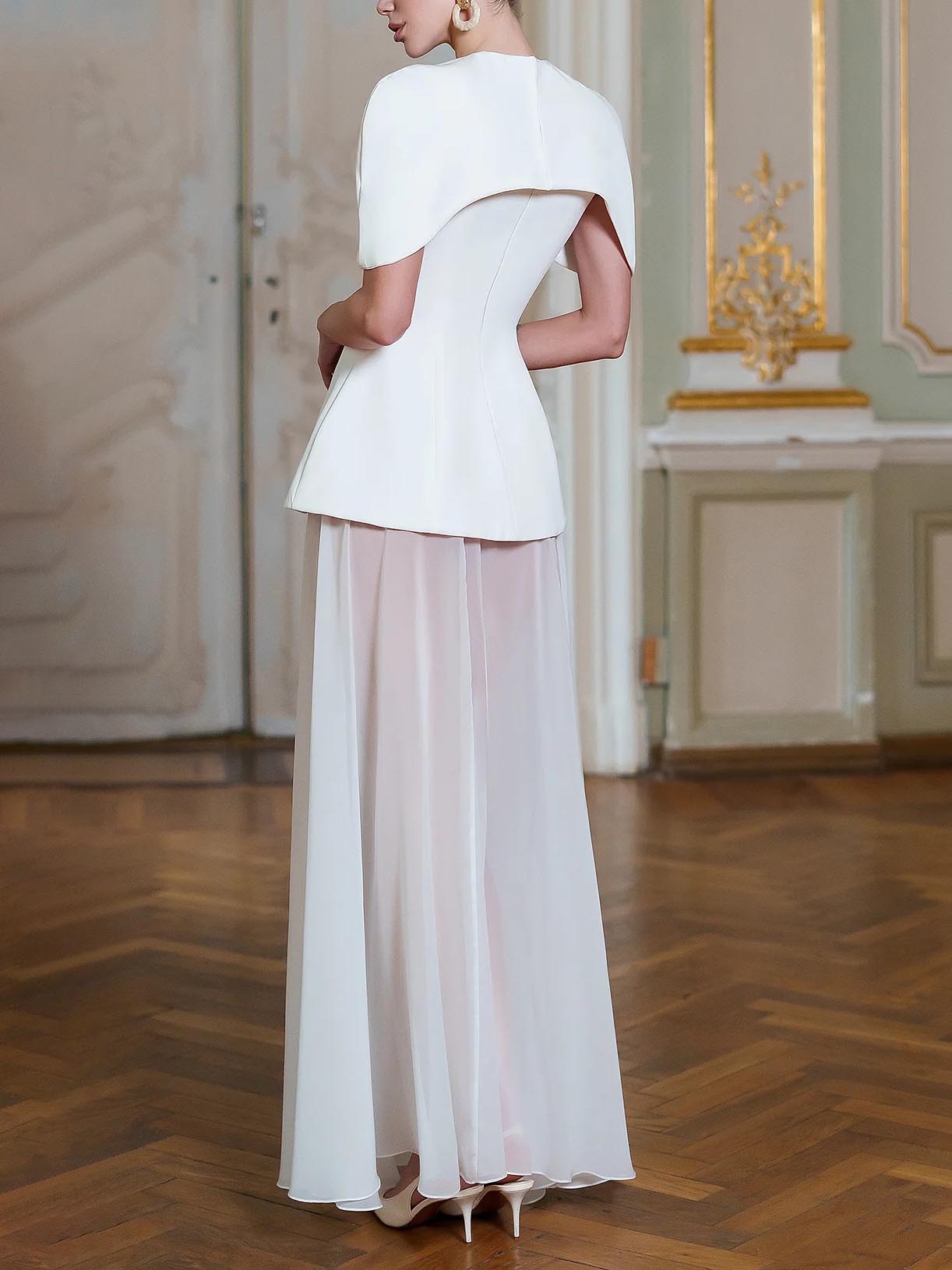 Elegant Shawl-style Square Neck Chiffon Maxi Dress