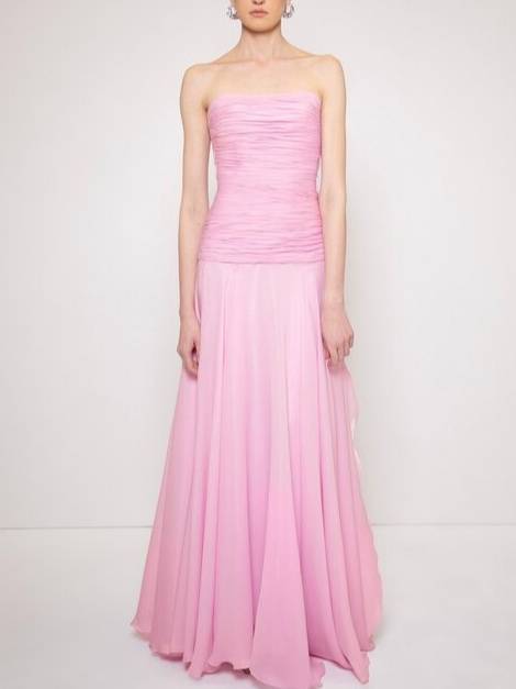 Tube Top Pleated Hip-hugging Loose Hem Maxi Dress