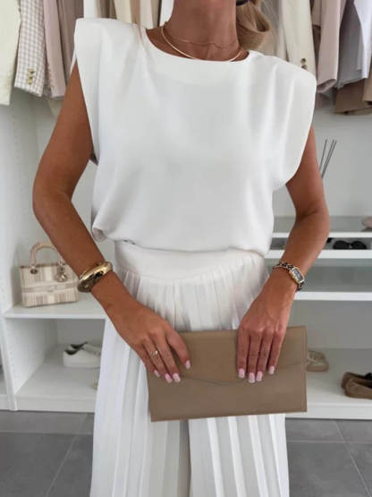 Fashionable Round Neck Padded Shoulder Top