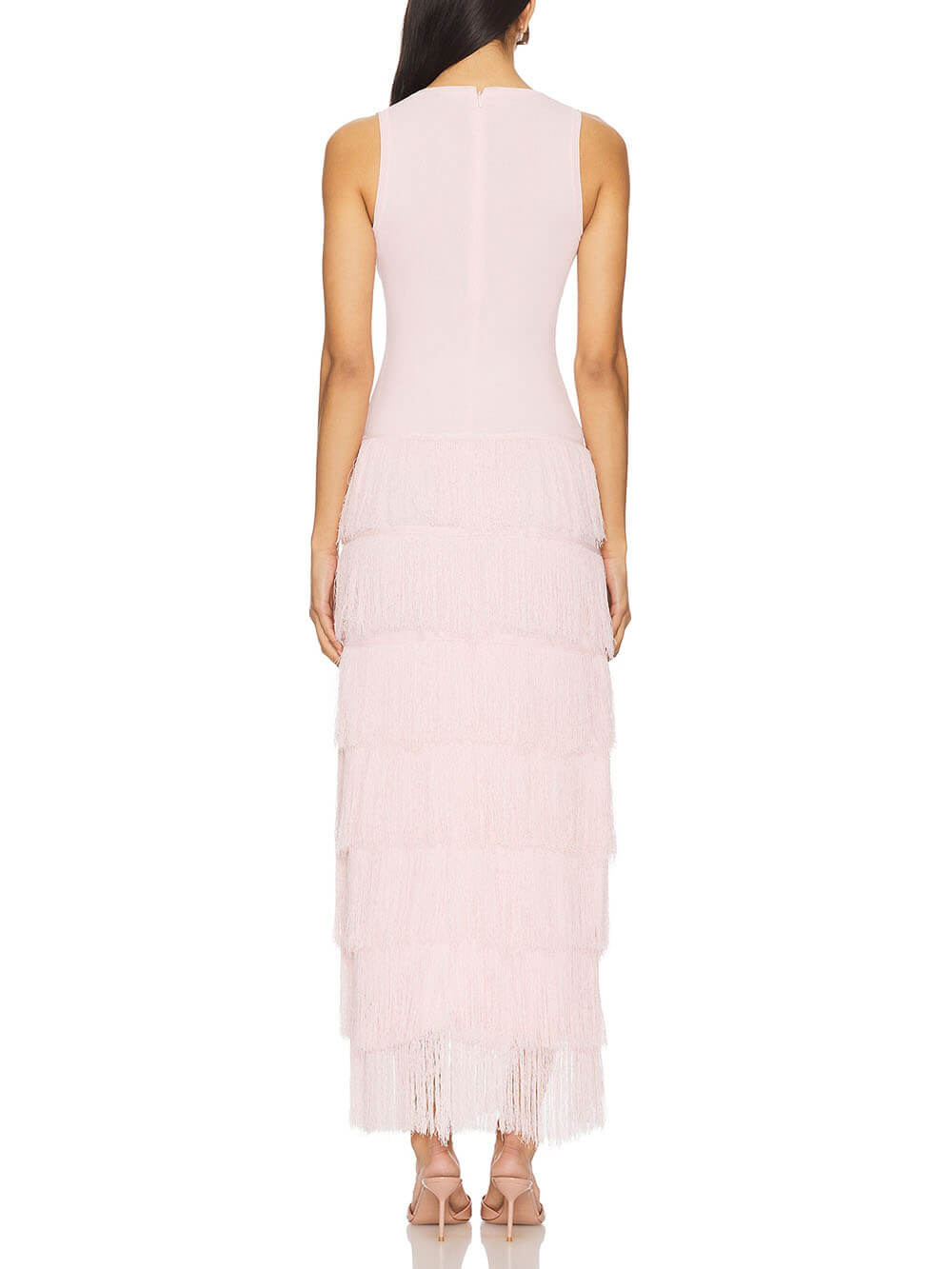Elegant And Unique Layered Fringe Patchwork With Side Slits Maxi Dress