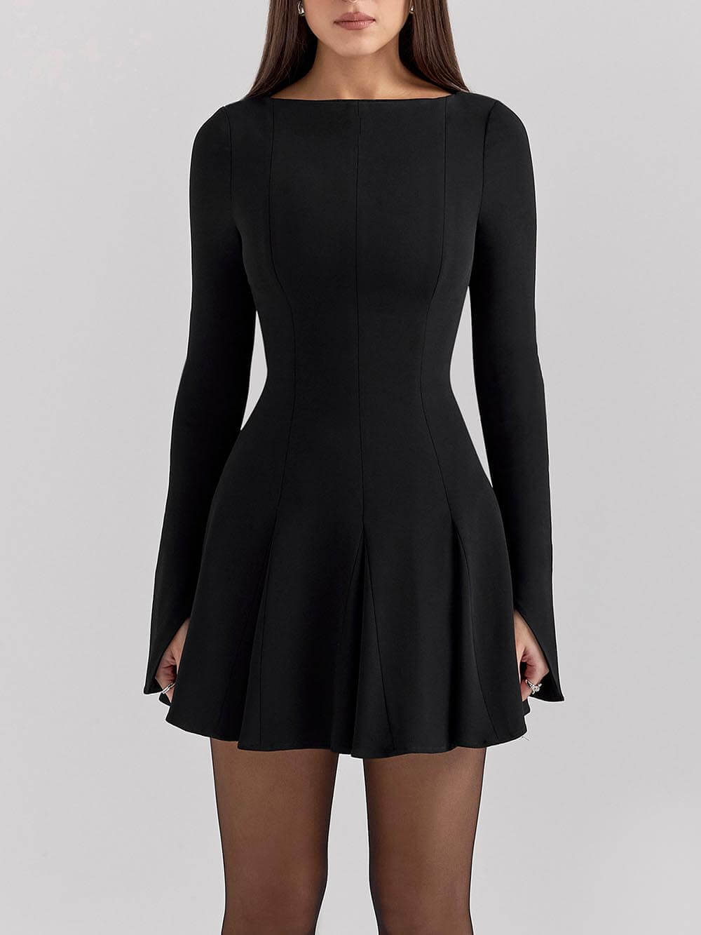 Retro Luxury Black Stretch High Waist Mini Dress