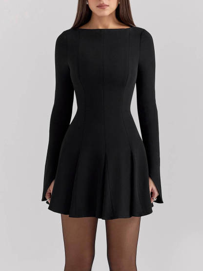 Retro Luxury Black Stretch High Waist Mini Dress