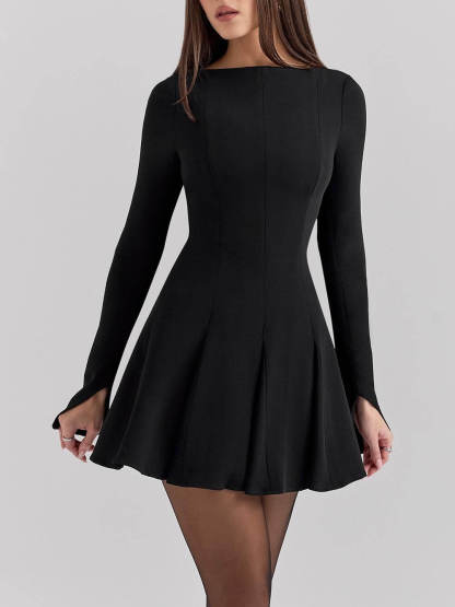 Retro Luxury Black Stretch High Waist Mini Dress
