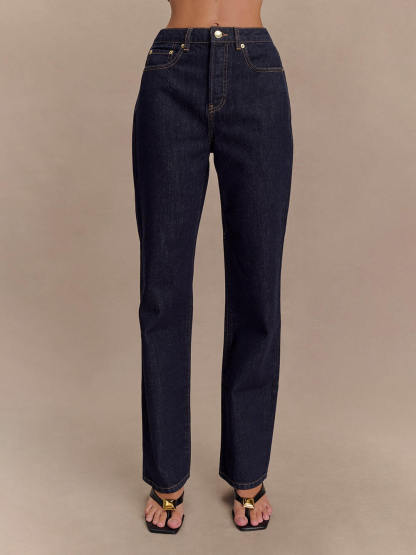 Modern Playful Unique High Waist Pocket Straight Jeans