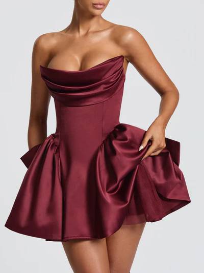 Pleated Design Elegant Bow Mini Dress