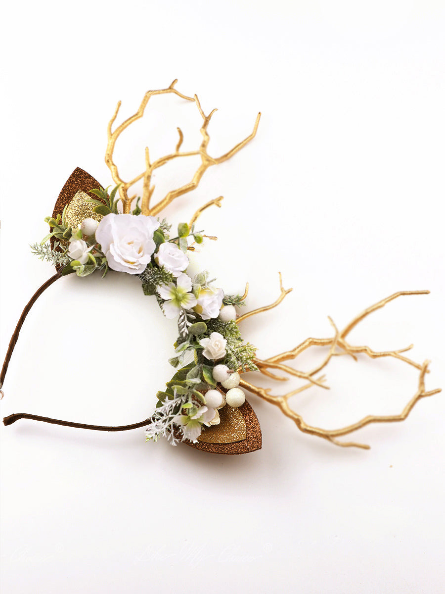 White & Sage Christmas Reindeer Headband