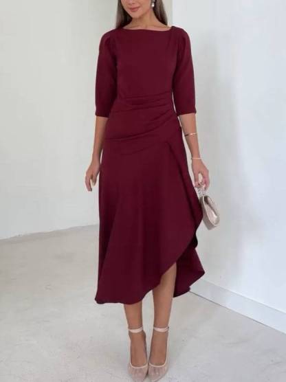 Pleated Design Irregular Hem Maxi Dress
