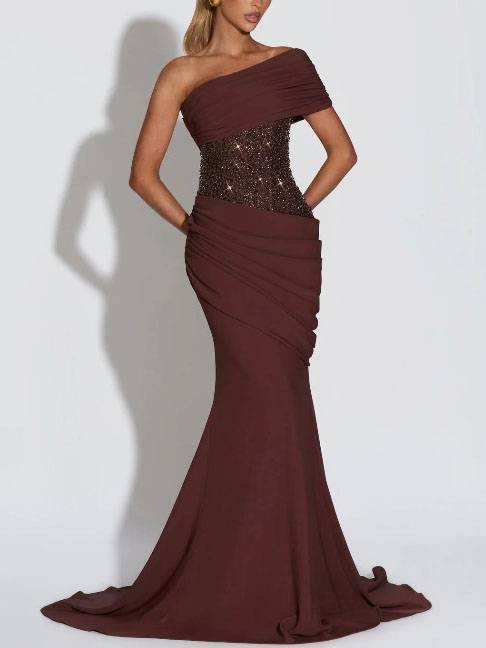 Sequin Splicing Off-Shoulder Pleated Maxi Dress