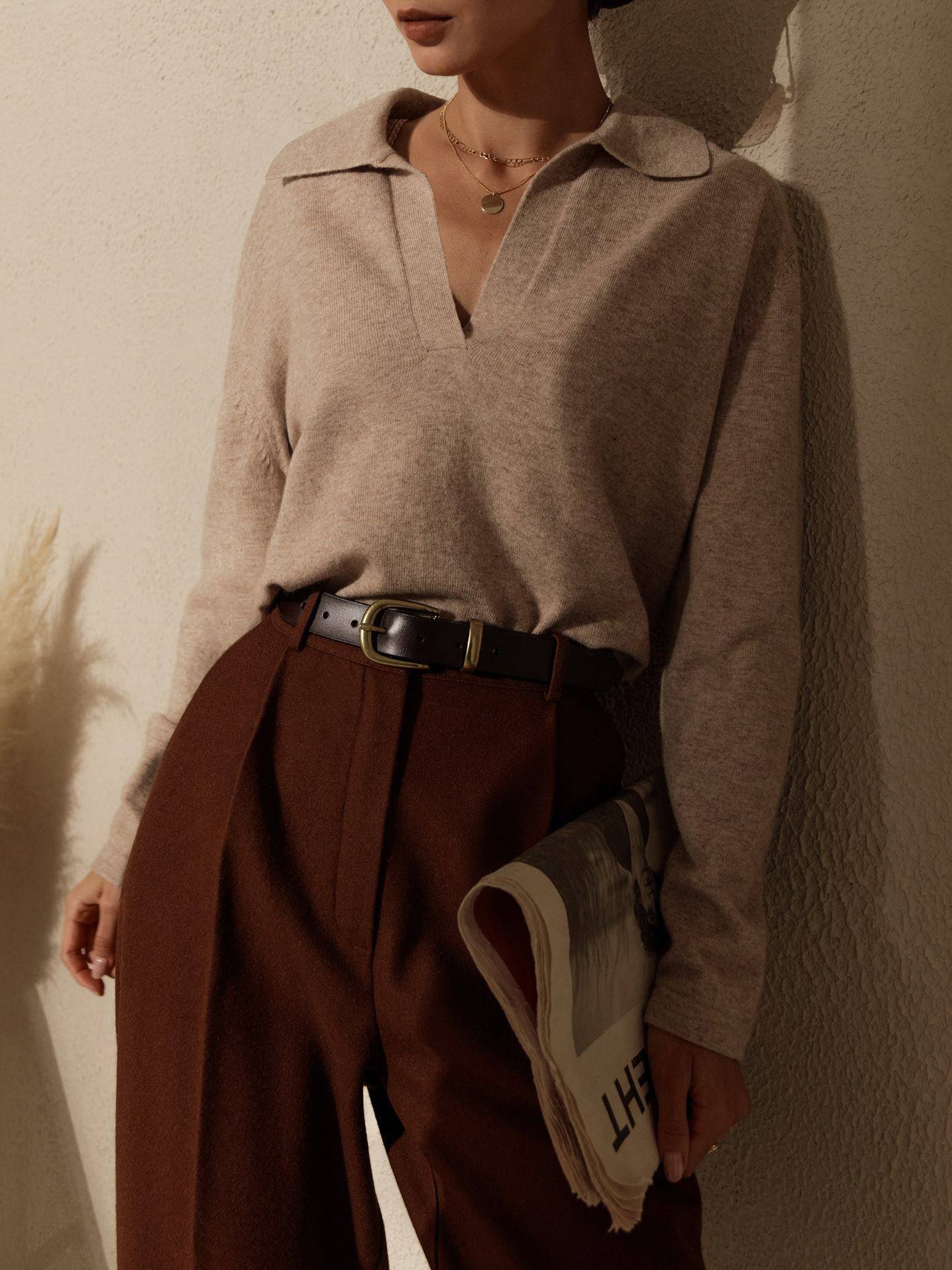 Polo Neck Knitted Pullover Sweater