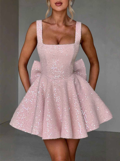 Elegant Square Neck A-Line Mini Dress