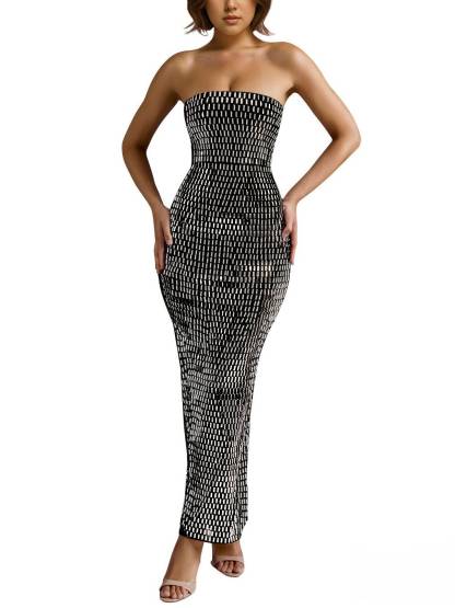 Shiny Tube Top Slim-Fit Maxi Dress