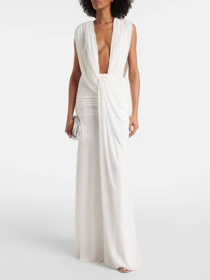 Minimalist Deep V-Neck Maxi Dress