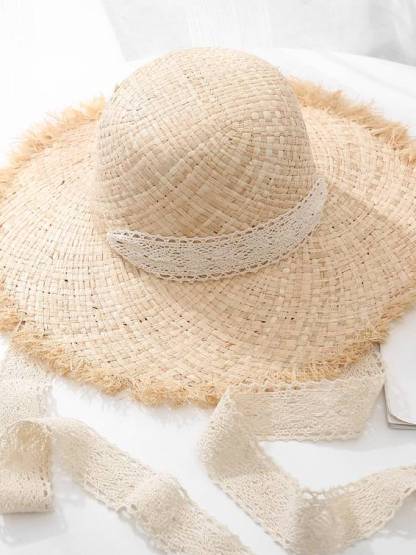 Tie-strapFur-brimmed Straw Hat
