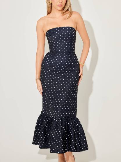 Slim-Fit Tube Top Fishtail Midi Dress