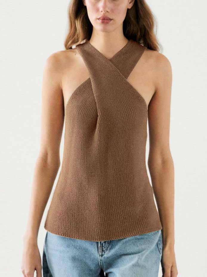 Cross Halter Neck Knitted Vest