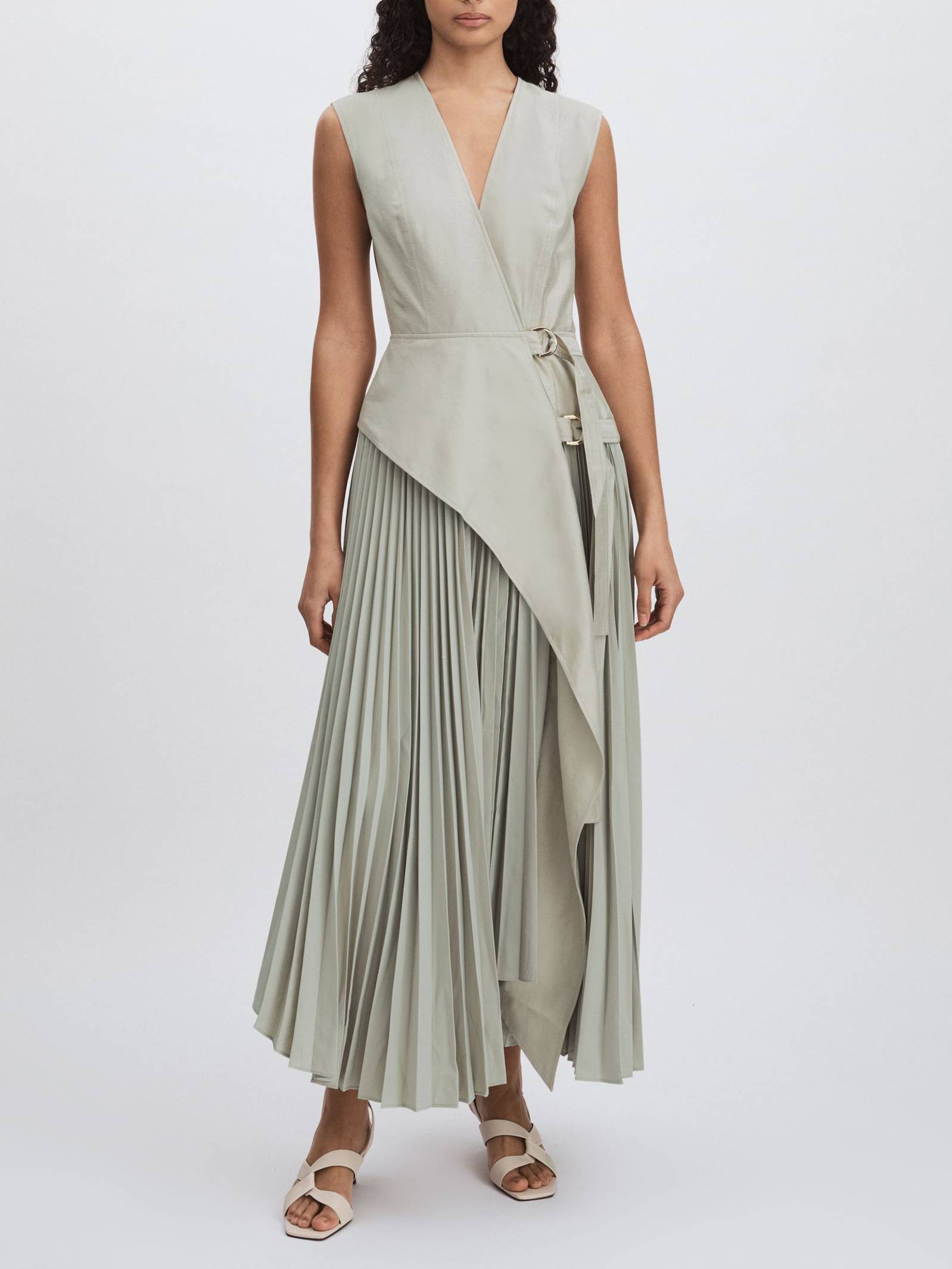 V-neck Lace-up Fold Fake Two-piece Maxi Dress