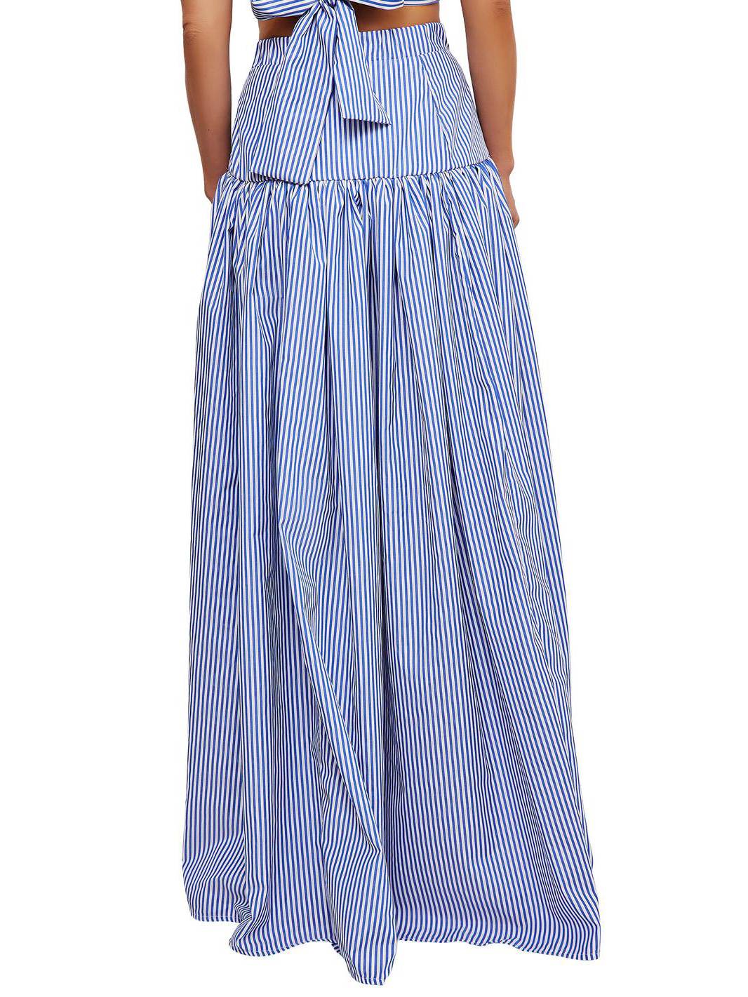 Striped Stand Collar Shirt And Skirt Suit-Skirt