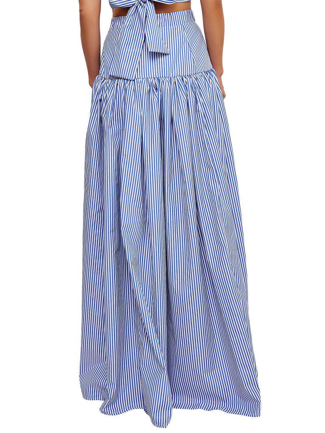 Striped Stand Collar Shirt And Skirt Suit-Shirt