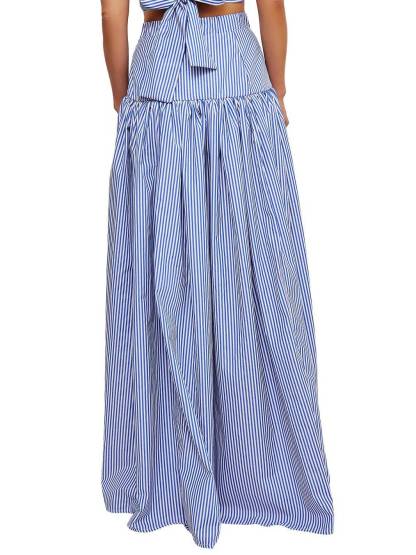 Striped Stand Collar Shirt And Skirt Suit-Shirt