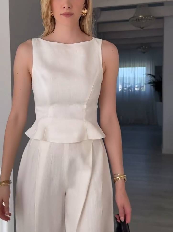 Minimalist Sleeveless High Waist A- Line Hem Shirt