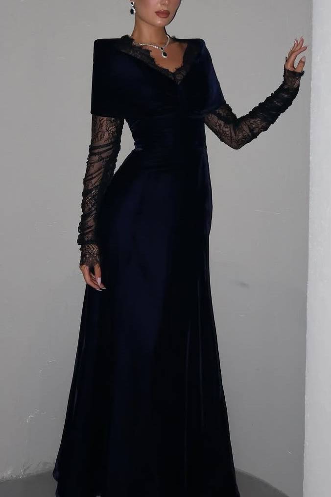 Velvet Splicing Lace Maxi Dress