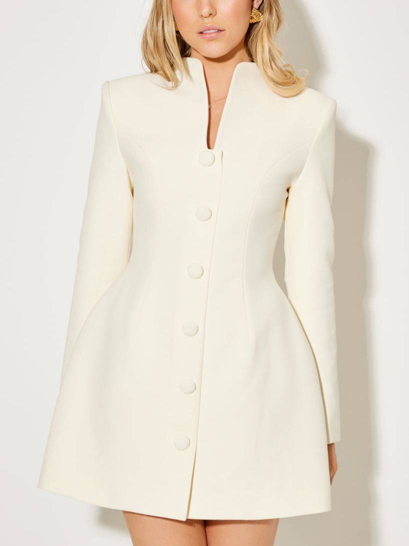 Minimalist V-Neck Long-sleeved Bud Mini Dress