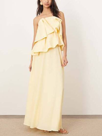 Unique Pleated Design Tube Top Maxi Dress