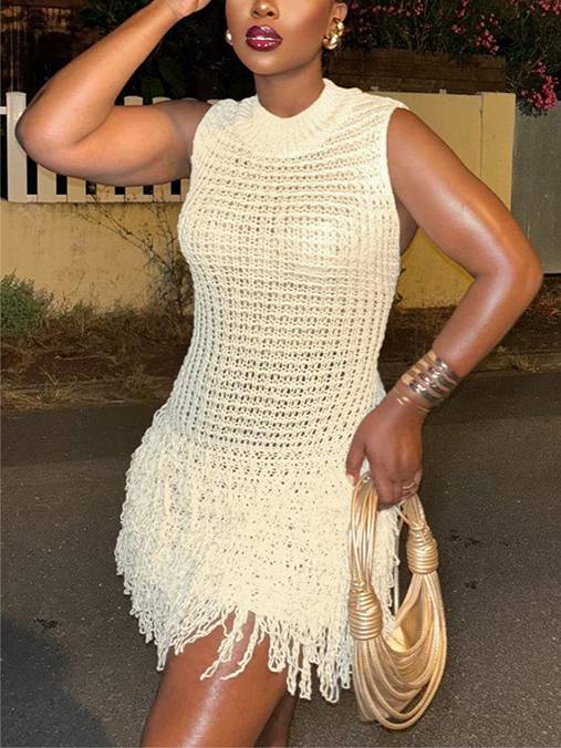 Knit Sleeveless Tassel Hem Dress