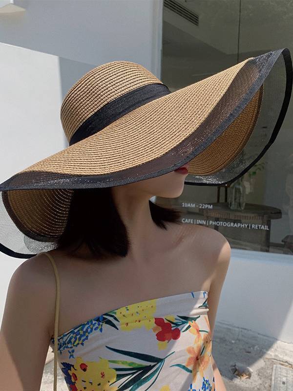 Mesh splicing Beach Seaside Vacation Straw Hat