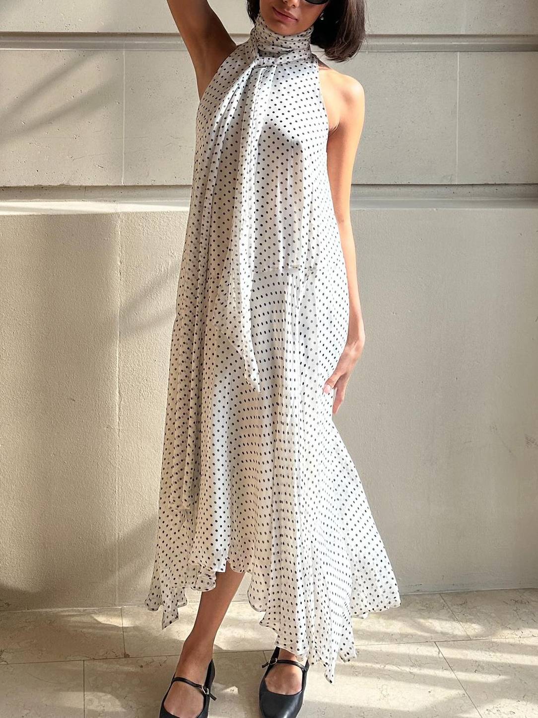 Irregular Hem Polka Dot Dress