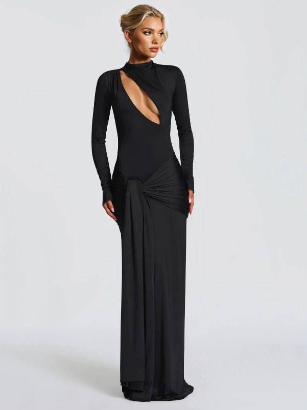 Hollow Design Pleated Maxi Dress