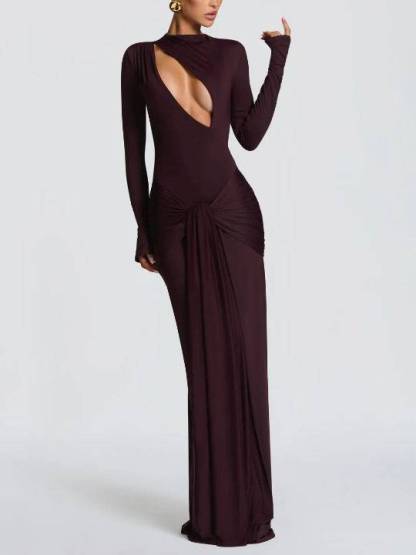 Hollow Design Pleated Maxi Dress