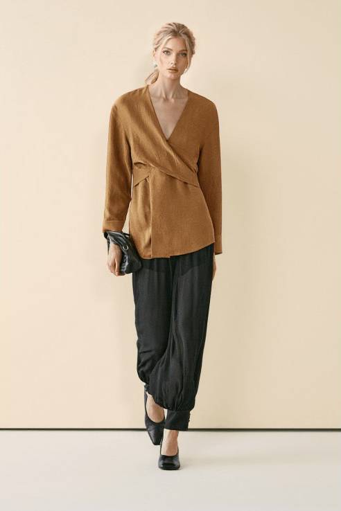 Cross Design Loose Shirt And Lantern Pants Set-Shirt