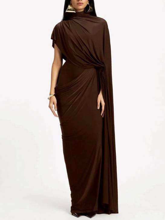 Irregular Shawl Pleated Maxi Dress