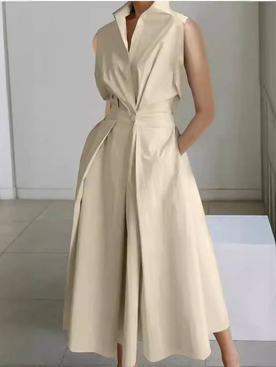 Vertical Collar V-neck A- Shaped Dress