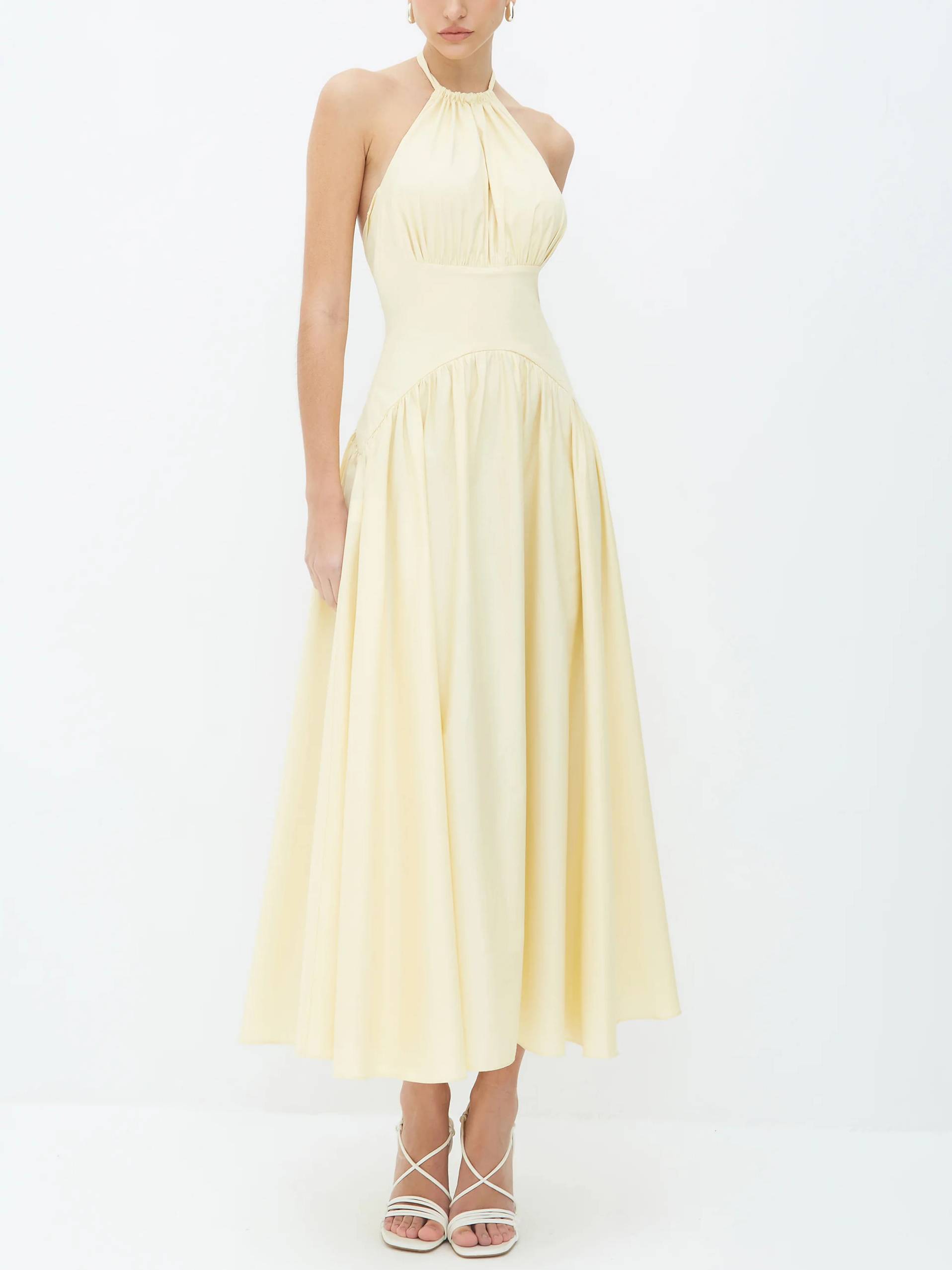 Halter Neck Lace-up High Waist A- Line Maxi Dress