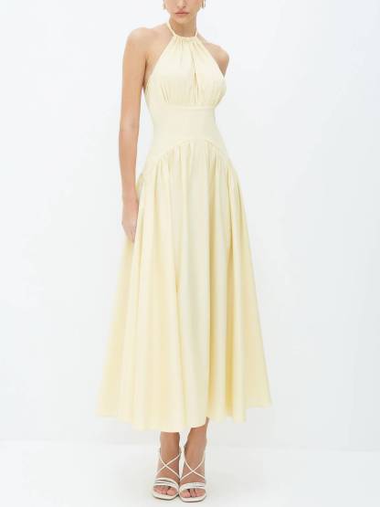 Halter Neck Lace-up High Waist A- Line Maxi Dress