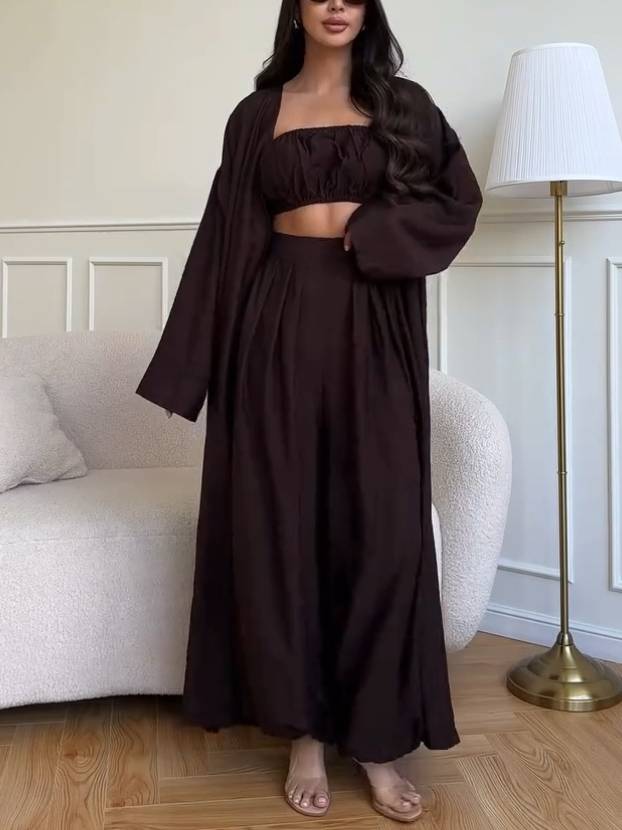 Tube Top Wide Leg Pants and Shawl Three-piece Set