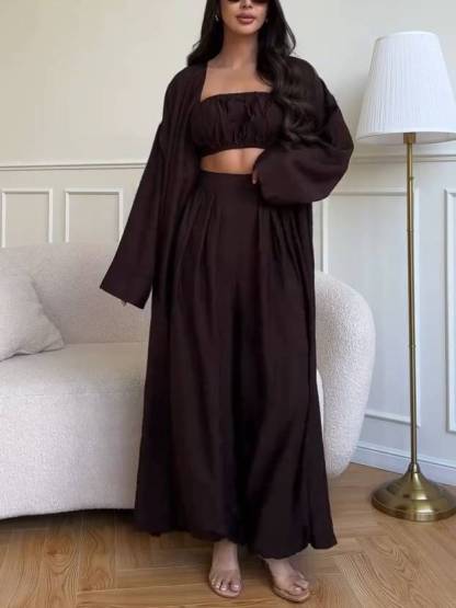 Tube Top Wide Leg Pants and Shawl Three-piece Set