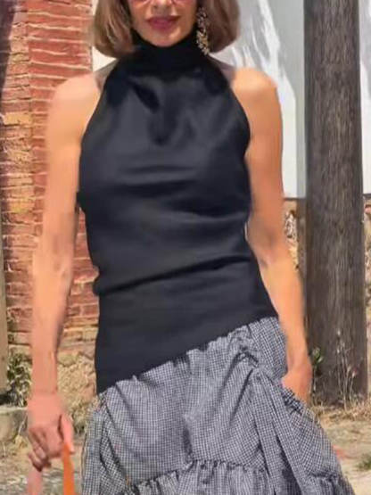 Classic Halter Neck Tie Hollow Vest Top