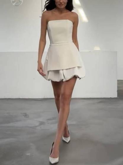 Slit Strapless Top And Mini Skirt Suit